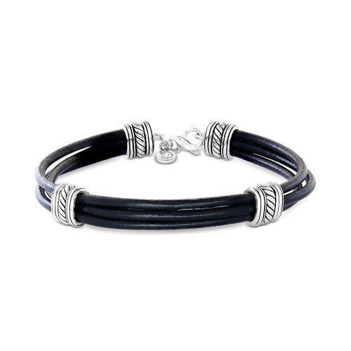EFFY® Men's Leather Multi-Cord Statement Bracelet in Sterling Silver