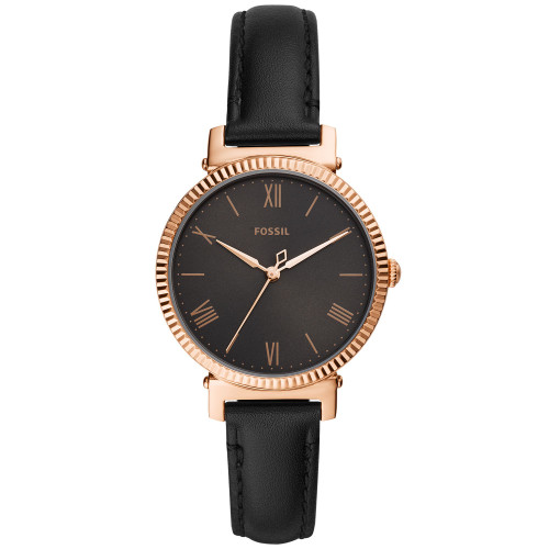 Women's Daisy Black Leather Strap Watch 34mm