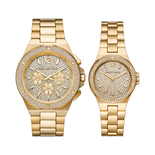 Men's and Women's Lennox Gold-Tone Stainless Steel Bracelet Watch Set, 2 Pieces