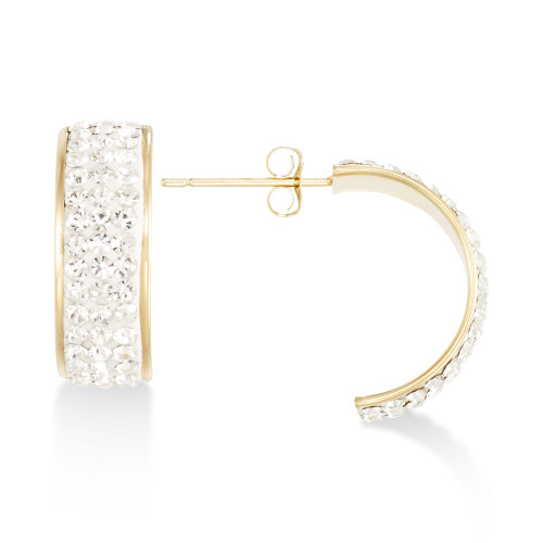 Pavé Crystal Wide Half-Hoop Earrings in 10k Gold