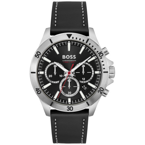 Men's Chronograph Troper Black Leather Strap Watch 45mm