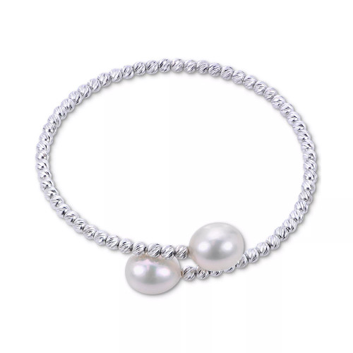 Pink Cultured Freshwater Pearl (9-10mm) Bypass Bangle Bracelet in Sterling Silver (Also in White Cultured Freshwater Pearl)
