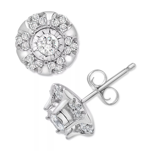 Diamond Halo Stud Earrings (1/4 ct. t.w.) in 10k White or Yellow Gold