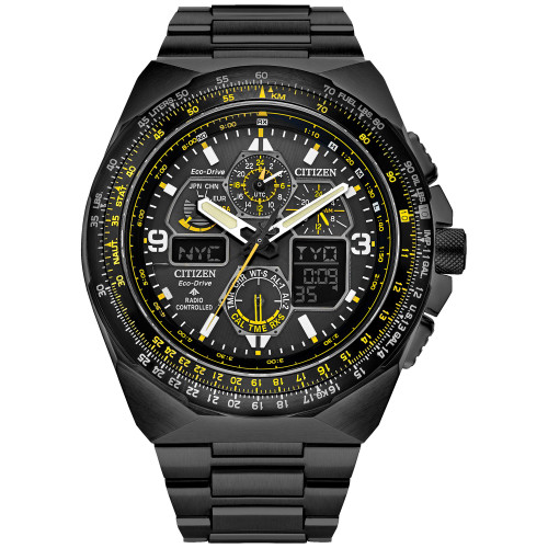 Eco-Drive Men's Chronograph Promaster Air Skyhawk Black-Tone Stainless Steel Bracelet Watch 46mm