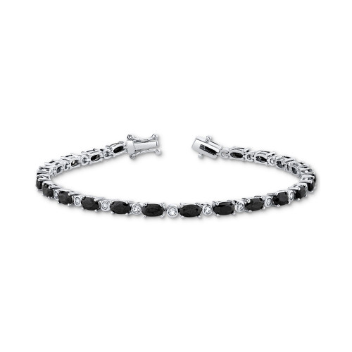 Onyx & White Topaz (7/8 ct. t.w.) Link Bracelet in Sterling Silver