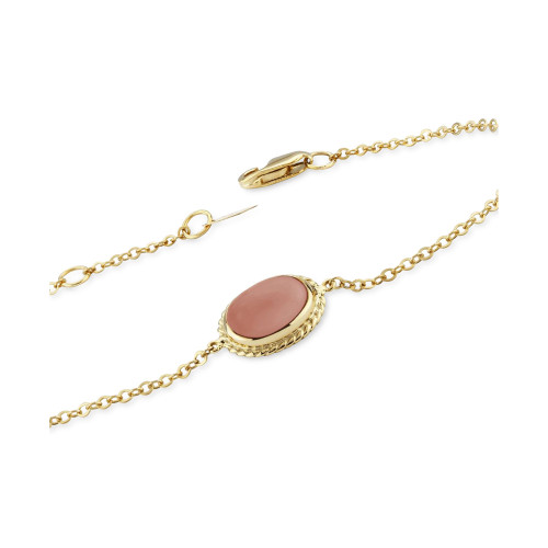Genuine Coral Chain Bracelet in 14k Yellow Gold