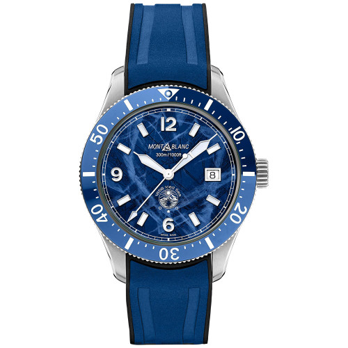 Men's Swiss Automatic 1858 Iced Sea Blue Rubber Strap Watch 41mm