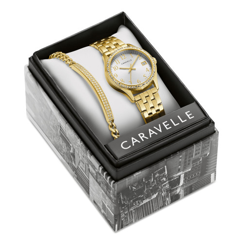 Women's Crystal Gold-Tone Stainless Steel Bracelet Watch 32mm Gift Set