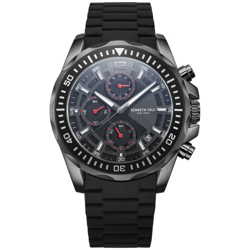 Men's Chronograph Black Silicone Strap Watch 43mm