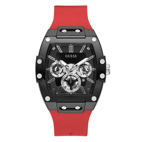 Mens Multi-Function Black and Red Silicone Watch 43mm