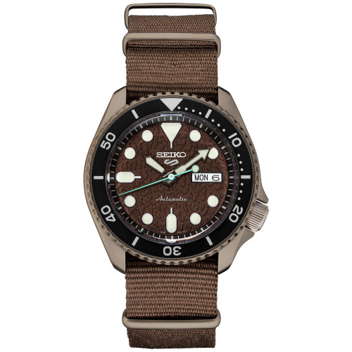 Men's Automatic 5 Sports Brown Nylon Strap Watch 43mm