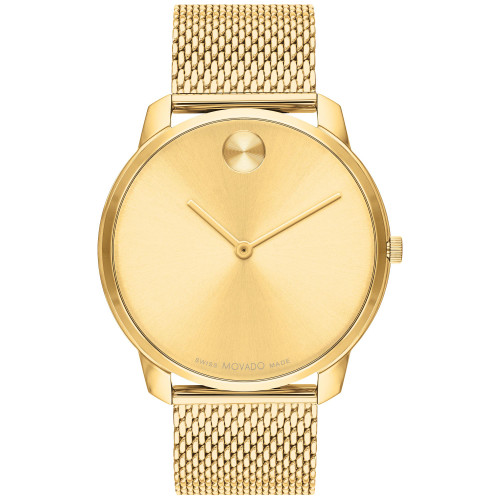 Men's Swiss Bold Thin Gold Ion-Plated Steel Mesh Bracelet Watch 42mm