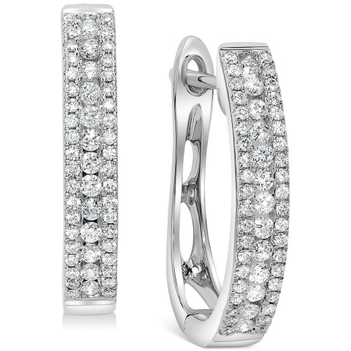 Diamond Small Triple Row Hoop Earrings (1/2 ct. t.w.) in 14k White Gold