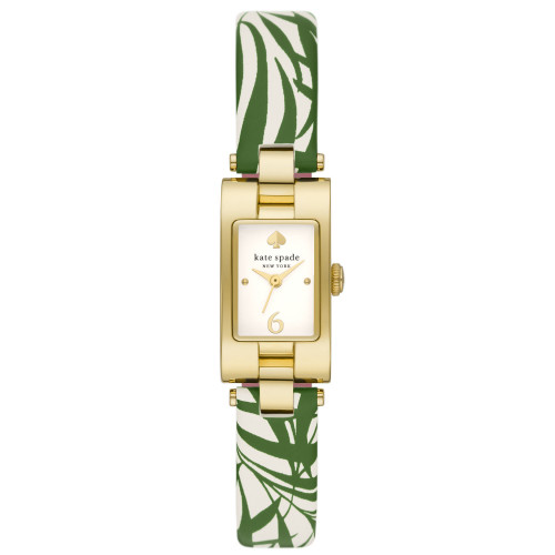 Women's Brookville in Gold-Tone Plated  with Green White Leather Strap Watch 12mm