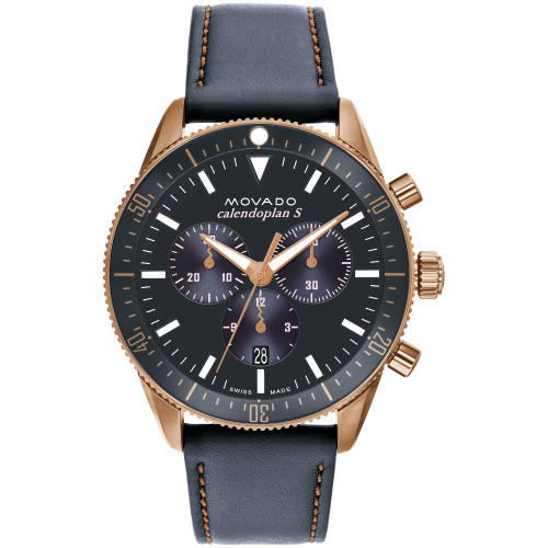 Men's Calendoplan S Swiss Quartz Chronograph Gray Leather Strap Watch 42mm