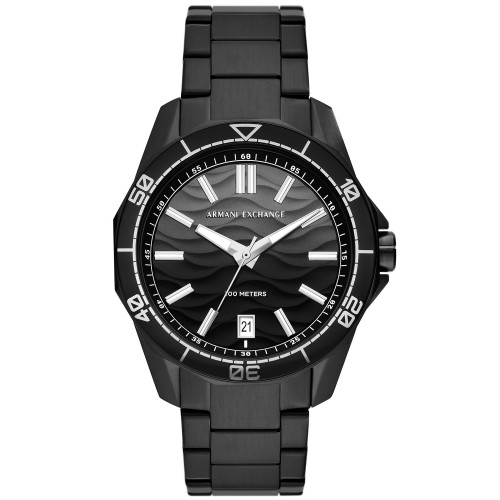 Men's Quartz Three Hand Date Black Stainless Steel Watch 44mm