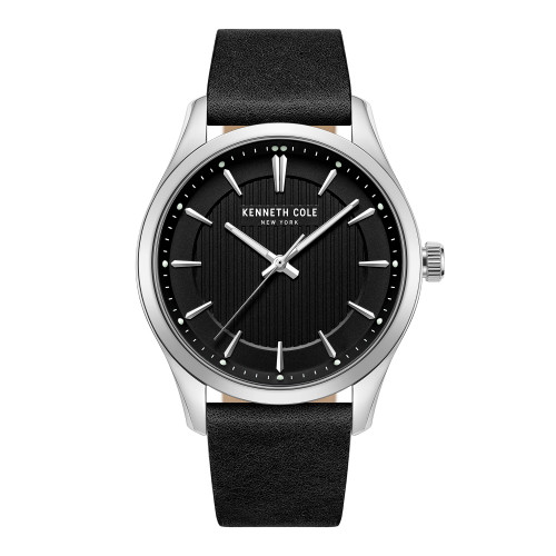 Men's Modern Classic Black Genuine Leather Strap Watch 43mm