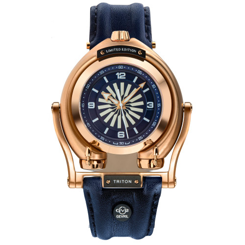 Men's Triton Automatic Blue Genuine Leather Strap Watch 49mm