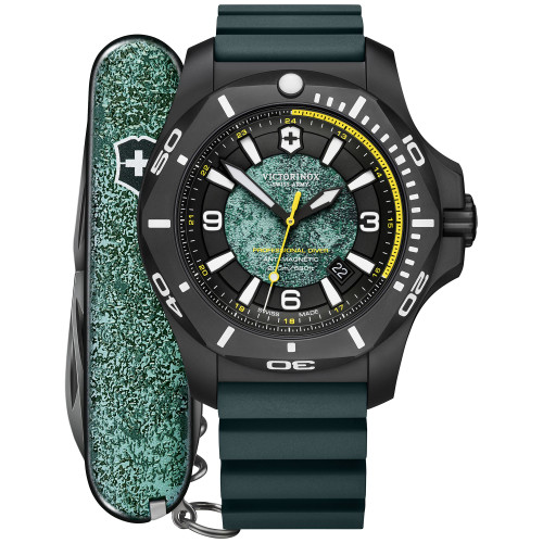 Men's I.N.O.X. Professional Diver Blue Green Rubber Strap Watch 45mm Gift Set