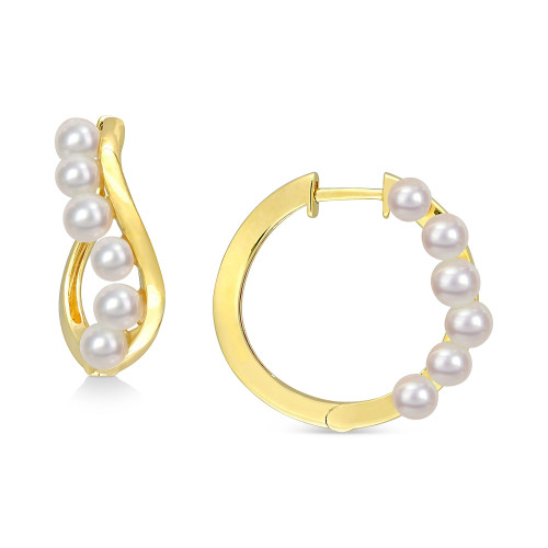 Cultured Freshwater Pearl (3-1/2 - 4mm) Twisty Small Hoop Earrings in Gold-Tone Plated Sterling Silver