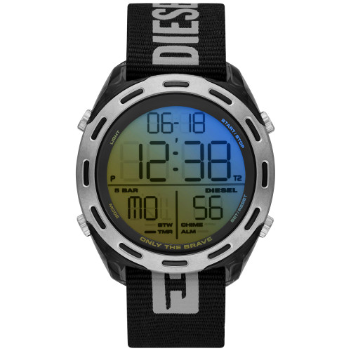 Men's Digital Crusher Black Nylon Strap Watch 46mm