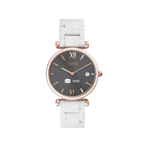 Connected Unisex White Metal Bracelet Smart Watch 45mm