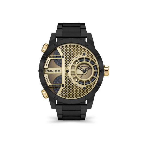 Men's Triple Time Black Stainless Steel Bracelet Watch 50mm