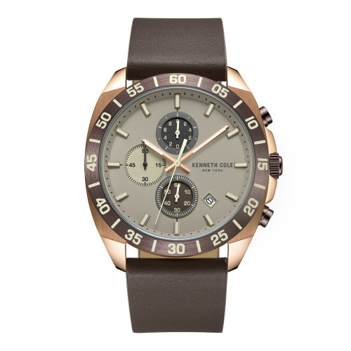 Men's Chronograph Dress Sport Brown Genuine Leather Watch 43mm