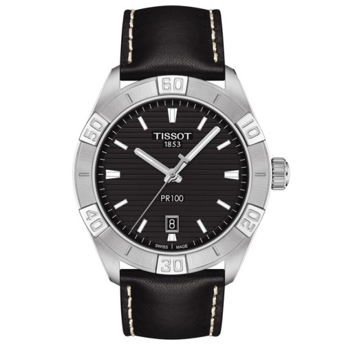 Men's Swiss PR 100 Sport Black Leather Strap Watch 42mm