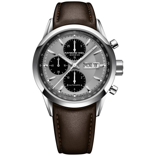Men's Swiss Automatic Chronograph Brown Leather Strap Watch 42mm