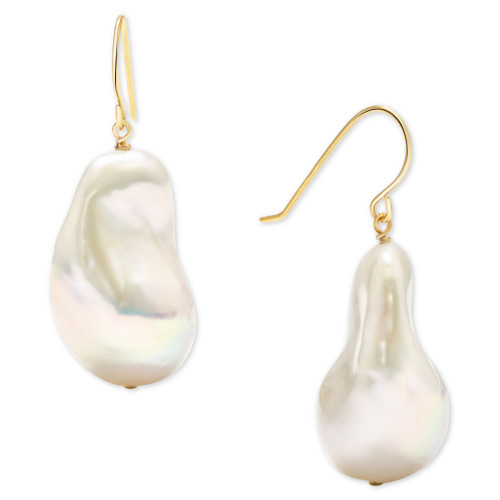 Cultured Freshwater Baroque Pearl (13-15mm) Drop Earrings in 14k Gold-Plated Sterling Silver