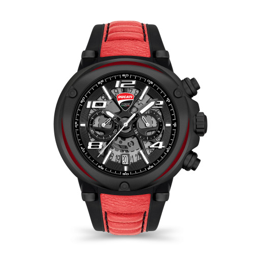 Men's Partenza Collection Chronograph Timepiece Black Silicon with Red Leather Strap Watch, 49mm