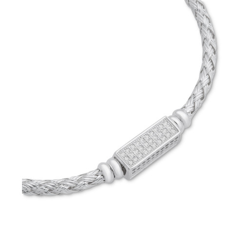 Cubic Zirconia Bar Woven Link Bracelet in Sterling Silver