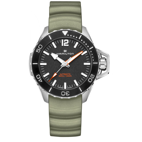 Men's Swiss Automatic Khaki Navy Frogman Green Rubber Strap Watch 46mm