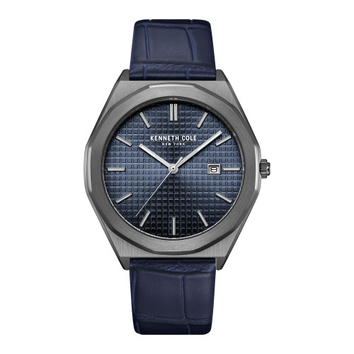 Men's Modern Classic Blue Genuine Leather Strap Watch 41mm