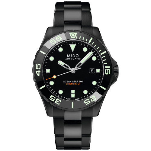 Men's Swiss Automatic Ocean Star 600 Chronometer Black PVD Stainless Steel Bracelet Watch 44mm