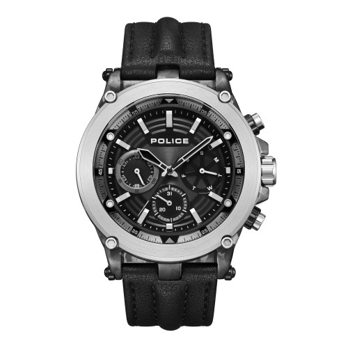 Men's Taman Collection Black Genuine Leather Strap Multi-function Watch 47mm