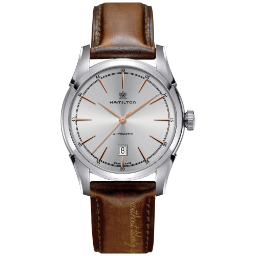 Men's Swiss Automatic Spirit of Liberty Brown Calf Leather Strap Watch 42mm H42415551