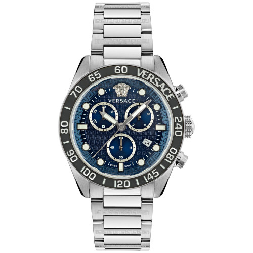 Men's Swiss Chronograph Greca Dome Stainless Steel Bracelet Watch 43mm