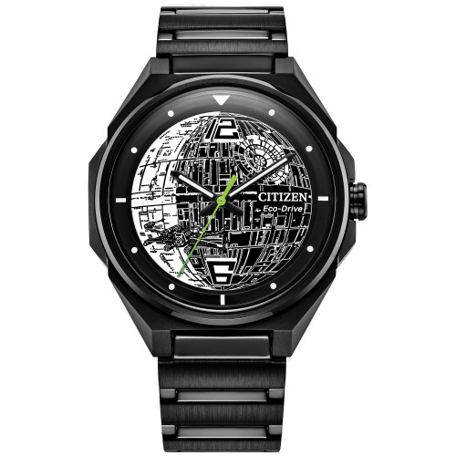 Eco-Drive Men's Star Wars Death Star 2 Black Ion Plated Stainless Steel Bracelet Watch 41mm