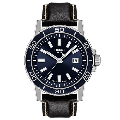 Men's Swiss Supersport Black Leather Strap Watch 44mm