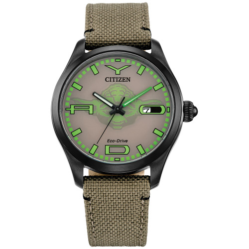 Eco-Drive Men's Star Wars Yoda Beige Nylon Strap Watch 42mm