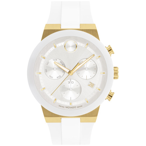 Men's Swiss Chronograph Bold Fusion White Silicone Strap Watch 44mm