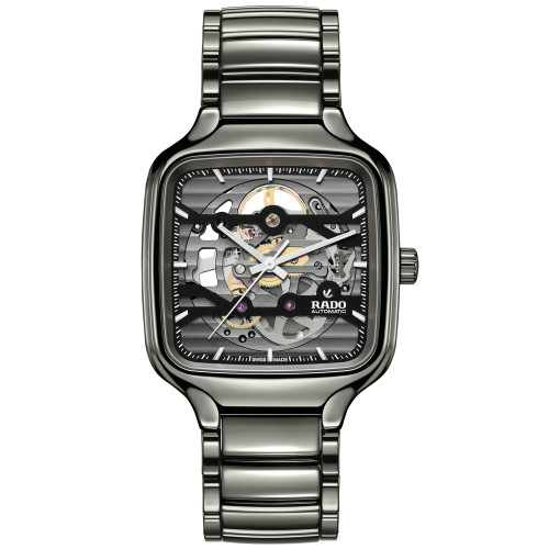 Unisex Swiss Automatic True Square Skeleton Gray High-Tech Ceramic Bracelet Watch 38mm