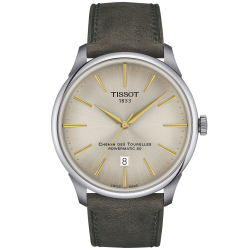 Men's Swiss Automatic Chemin des Tourelles Powermatic 80 Green Leather Strap Watch 42mm