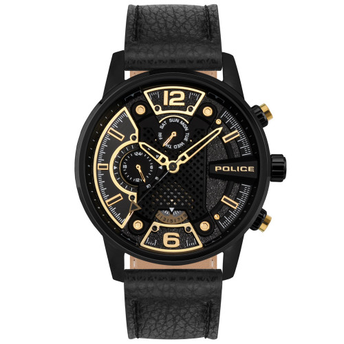 Men's Lanshu Black Leather Strap Watch, 48mm