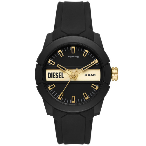 Men's Double Up Black Silicone Strap Watch, 43mm