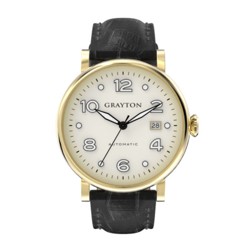 Men's Classic Collection Black Crocodile-Embossed Leather Strap Watch 44mm