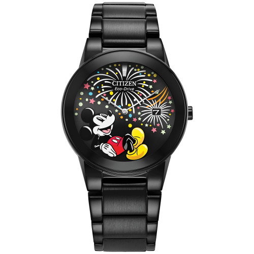 Eco-Drive Unisex Disney Mickey Mouse Black Stainless Steel Bracelet Watch 40mm