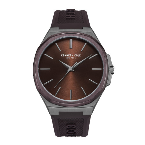Men's Modern Classic Brown Silicone Strap Watch 43.5mm